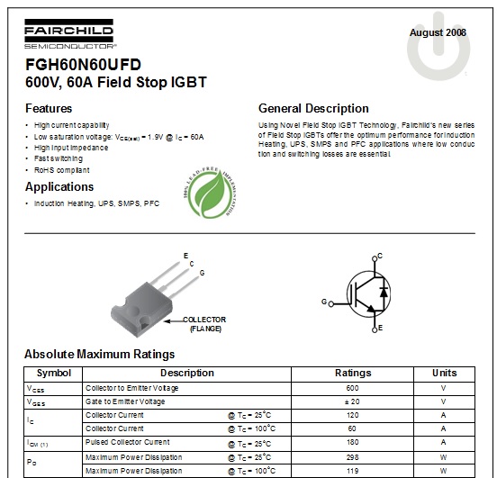 FGH60N60 igbt datasheet